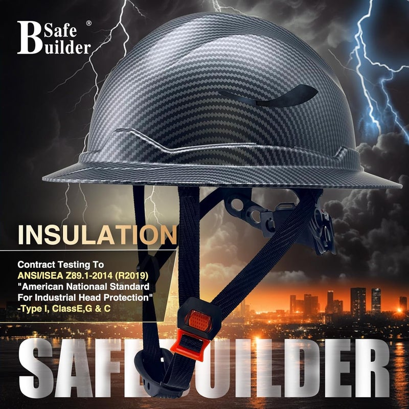 SAFEBUILDER G1E Construction Full Brim Hard Hats ANSI Class E HDPE Safety Helmet Hardhats Sunshade Industrial Head Protection - Image 5